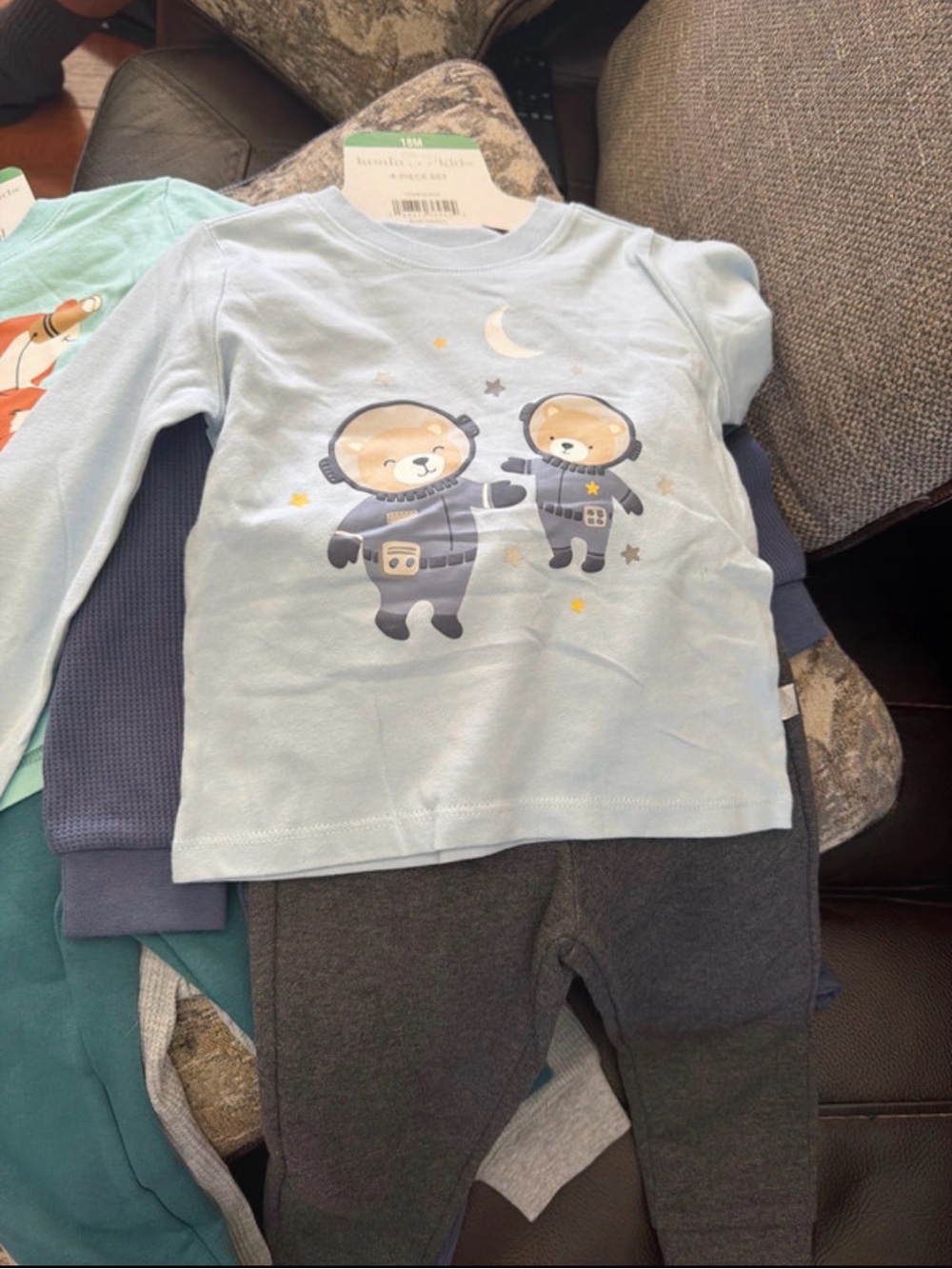 Kids Light Blue Bear Astronaut Matching Set